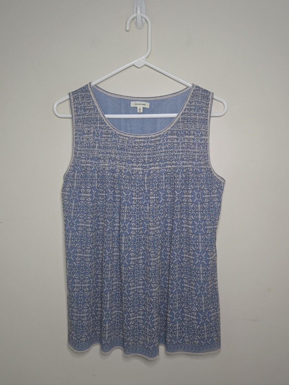 Women's Max Studio Blue Print Sleeveless Mesh Top Sz Small